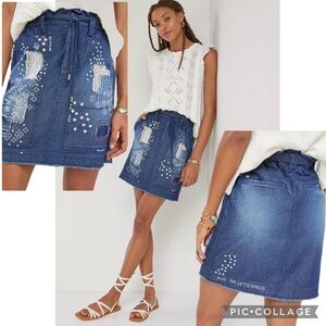 Pilcro and the Letterpress Embroidered Patchwork Washed Denim Mini Skirt Size M